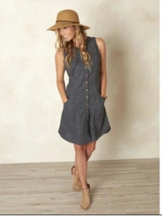 Prana Dresses & Skirts - Prana Women's Reanne Hemp Blend Grey Sleeveless Button Front Dress Size Small